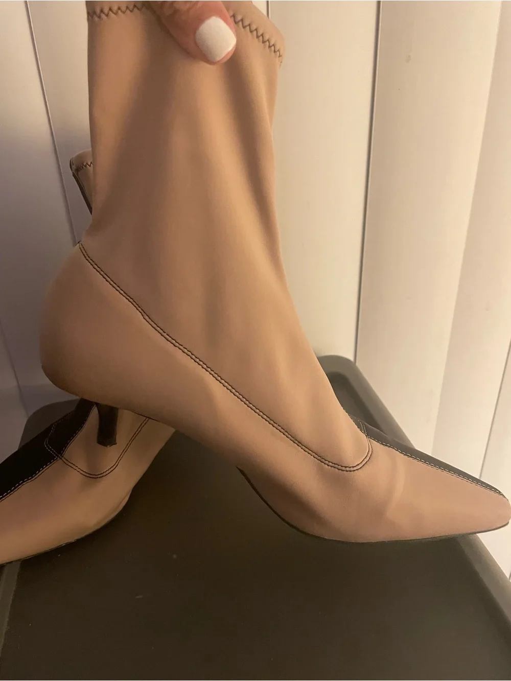 Zara Black and Nude Pointed Sock Ankle Booties